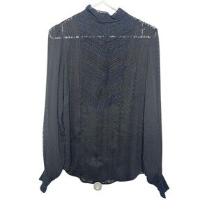 Lauren Ralph Lauren Sheer Lace Blouse Women Size 8 Black Long Sleeves